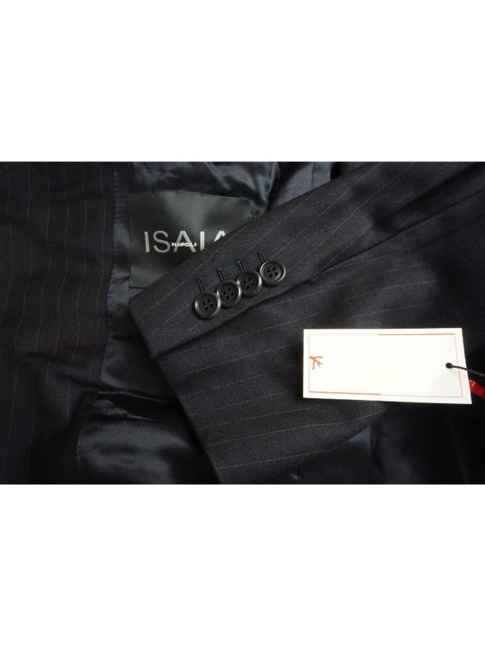 Isaia Napoli Navy Blue Pinstriped Wool 2 Pc Suit Jacket Pants 36L US BRAND NEW
